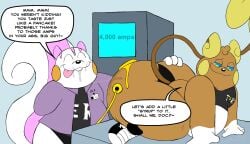 2020s 2026 ^_^ alolan_form alolan_raichu anal anthro ass belly big_butt black_bottomwear black_clothing black_thong black_underwear blue_sclera bodily_fluids bottomwear brown_body brown_tail butter butter_on_butt check_up chonkymouse closed_eyes clothed clothing coat colored crop_top curled_tail dairy_products dated dialogue digital_media_(artwork) dipstick_tail doctor dripping duo electrical_plug electricity english_description english_text fangs food food_fetish food_on_butt food_play footwear grey_clothing grey_shirt grey_topwear head_tuft hi_res huge_butt id_card inspection kneeling lab_coat licking logo_on_clothing lying machine male male/male markings medical mostly_nude multicolored_sclera narrowed_eyes nintendo on_front oral pachirisu pancake_(chonkymouse) pink_ears pink_markings pink_tail_tuft pokemon pokemon_(species) purple_clothing purple_coat purple_topwear regional_form_(pokemon) rimming saliva saliva_drip saliva_on_butt saliva_on_face saliva_string sex shirt shoes signature sketch skimpy smile speech_bubble tail tail_markings tail_tuft teasing teeth text text_on_clothing text_on_shirt text_on_topwear thick_thighs thong tongue tongue_out topwear tuft underwear watermark white_belly white_eyes white_hands white_tail wire yellow_cheeks yellow_ears yellow_sclera yellow_tail_tip zerek_(chonkymouse)
