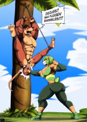 absurd_res activision ami_bandicoot anthro ballbusting bandicoot bottomwear bound cfnm clothing cock_and_ball_torture crash_(series) duo exercise female genital_torture hi_res juniorjosi macropod male male/female mammal marsupial pain pants pinstripe_potoroo plant potoroo punch speech_bubble tree workout yoga_pants