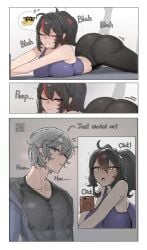 1boy 1girls ass azz0422 blush breasts closed_eyes clothed female female_focus large_ass large_breasts light-skinned_female light_skin lying male stretching thick_thighs thighs wise_(zenless_zone_zero) zenless_zone_zero zhu_yuan