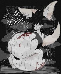 animal_humanoid anthro anus ass big_butt black_hair bodily_fluids bottomwear canid canid_humanoid canine canine_humanoid clothed clothing clothing_lift fennec_fox fennec_humanoid fox fox_ears fox_humanoid fox_tail freckled_butt freckles hair hi_res huge_thighs humanoid leaning leaning_sideways mammal mammal_humanoid rogywantscoffee skirt skirt_lift smug solo solo_focus spread_butt spreading steam sweat thick_thighs true_fox