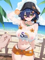 1girls ? animated armpits beach belle_(summer_skies)_(zenless_zone_zero) belle_(zenless_zone_zero) bikini bikini_top_under_shirt bikini_under_clothes black_hat blue_hair blue_sky breasts bucket_hat closed_mouth cloud cowboy_shot day earrings exposed_nipples female green_eyes hair_between_eyes hat incest jewelry large_breasts mixed-language_commentary navel necklace nipples ocean official_alternate_costume orange_bikini outdoors paid_reward_available see-through see-through_clothing short_twintails sky smile speech_bubble swimsuit tagme twintails ugoira variant_set video waterring wise_(zenless_zone_zero) x-ray zenless_zone_zero