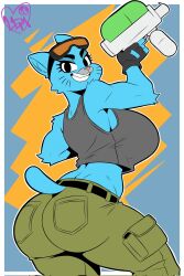 1girls anthro ass big_ass big_breasts big_butt big_thighs big_titties blue_body blue_fur cartoon_network cat catgirl clothing curvaceous curvaceous_female curvaceous_figure curvy curvy_figure curvy_hips domestic_cat feline female female_focus female_only fingerless_gloves furry furry_female furry_only looking_at_viewer looking_back love_dead_man mature_female milf nicole_watterson paintball_gun safety_goggles smile smiling tank_top the_amazing_world_of_gumball thick_thighs