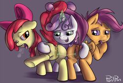 2014 all_fours anus apple_bloom_(mlp) bow clitoris earth_pony equine eyebrows eyelashes female friendship_is_magic fur green_eyes grey_background group group_sex hair hair_on_head horn horse looking_back looking_down mammal multicolored_hair my_little_pony open_mouth orange_eyes orange_fur peeing peeing_together pegasus pony ponypron purple_eyes purple_hair pussy raised_tail red_hair scootaloo_(mlp) sex simple_background sweetie_belle_(mlp) teeth threesome tongue tongue_out two_tone_hair unicorn urinating urinating_female urination urine watermark white_fur white_sclera wings yellow_fur yuri