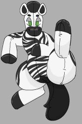 ambiguous_gender animate_inanimate anthro anus black_anus black_hair delta's_art equid equine green_eyes hair hooves inflatable living_inflatable looking_at_viewer lying mammal null on_back one_leg_up penetrable_sex_toy pool_toy presenting puffy_anus raised_leg sex_toy shaded simple_background simple_shading smug solo stripes thick_thighs zebra