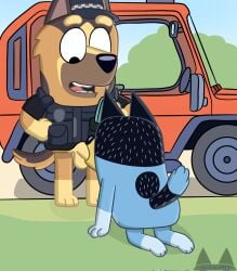 2025 3_fingers anthro arm_support artist_name australian_cattle_dog balls bandit_heeler banditr17 barefoot bent_arm big_eyes big_penis biped black_body black_clothing black_ears black_eyes black_fur black_hat black_headwear black_nose black_shirt black_tail black_topwear black_vest blue_sky blue_tail bluey_(series) bottomless bottomless_anthro bottomless_male brown_body brown_fur canid canine canis car cattledog cheek_tuft clothed clothed/nude clothing curved_eyebrows dark_body dark_fur day digital_drawing_(artwork) digital_media_(artwork) domestic_dog dominant dominant_anthro dominant_male duo extended_arm eyebrows faceless_anthro faceless_character faceless_male facial_tuft feet fellatio fingers fur fur_tuft genitals german_shepherd glistening glistening_nose gloves_(marking) hand_on_hip hand_on_own_hip hat headgear headwear herding_dog hi_res iris kneeling kneeling_oral_position leg_markings light_body light_fur looking_at_another looking_at_partner looking_down looking_down_at_another looking_down_at_partner male male/male mammal markings mature_anthro mature_male monotone_genitals monotone_penis multicolored_body multicolored_fur no_pupils nude nude_anthro nude_male on_model on_style open_mouth open_smile oral outside outside_sex pastoral_dog penile penis penis_in_mouth pink_inner_ear pink_tongue plant pointy_ears police police_officer pouch_(clothing) prick_ears sex shadow shirt shrub sky smile smiling_at_another smiling_at_partner socks_(marking) straight_legs submissive submissive_anthro submissive_male tail tan_balls tan_body tan_eyebrows tan_fur tan_markings tan_penis tan_tail teeth text thick_eyebrows three-quarter_view tongue topwear tuft two_tone_tail vehicle vest white_body white_fur white_markings white_sclera yellow_body yellow_fur