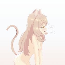 1girls after_sex alternate_version bedroom_eyes blush breasts breasts_out brown_hair cat_ears cat_tail catgirl colored completely_nude cum cum_on_ass english_text indie_virtual_youtuber justjnabi kemonomimi koragi naked nekoragi nipples perky_breasts sketch solo steamy_breath text text_bubble virtual_youtuber