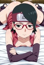 ai_generated akaz123 angry_expression angry_face black_eyes black_hair blush bored bored_expression boruto:_naruto_next_generations crossed_arms curvy_figure fat_ass horny_female imminent_anal imminent_fellatio imminent_oral imminent_vaginal laying_on_stomach legs_up male_pov naruto naruto_(series) open_clothes sarada_uchiha short_hair small_breasts steaming_body steamy_ass steamy_breath sweaty_body sweaty_breasts thick_ass uchiha_sarada uninterested