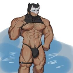 apzapuru bara gay hairy hairy_chest hairy_male male masked masked_male masked_men muscular muscular_male original_character pubes pubic_hair small_shirt thong