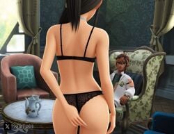 1boy1girl 3d ai_generated arms ass ass_focus ass_grab backwards black_hair black_lingerie bra confession courtains dark-skinned_male dark_skin day daytime dreadlocks duro_(pokemon) exhibitionist game_freak grok grok_imagine kettle lida_(pokemon) light-skinned_female light_skin lingerie lingerie_bra lingerie_only lingerie_panties long_hair long_hair_female naveen_(pokemon) nintendo nintendo_switch perfect_ass pillow pokemon pokemon_legends pokemon_legends:_z-a pokemon_legends_z-a pur_(pokemon) round_ass round_butt semi_nude sexy sofa surprised table teen teenage_female teenage_girl teenage_male video_game video_game_character video_game_franchise video_games wall wall_(structure) windows yallahs80