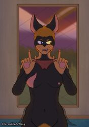 absurd_res angry anthro blush blush_lines canid canine canis chest_scar clothing dobermann domestic_dog embarrassed facial_scar female forest forest_background glowing glowing_eyes hair heterochromia hi_res mammal mature_female meme mountain nature nature_background panties pawpads pinscher plant prim_(terrytheartguy) pubes red_hair scar solo tail tail_motion tailwag terrytheartguy translucent translucent_clothing translucent_underwear tree underwear