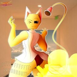 2025 ass ass_focus black_eyes butt_focus cat_smile clothed clothing dandy's_world eproctophillia fanart fart fart_fetish farting farts female liminal_spaces no_dialogue nyrezu onomatopoeia original_character pussy red_panties scars scraps_(dandy's_world) silly tail thicc thicc_ass thicc_thighs thick thick_ass thick_thighs white_clothes yellow_background yellow_fart