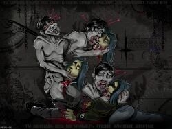 blood blood_stains clothed_male corpse cross cum cum_in_throat cum_inside curse death female_artist fetish french_kiss gore gothic gothic_background grotesque guro heterosexual inverted_cross jesus kissing macabre neck_fucking necrophilia no,_i'm_not_a_human pale_visitor reverse_blowjob risobase russian_text severed_head spine tagme translation_request widowed_woman_(no,_i'm_not_a_human)