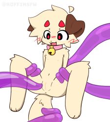 2025 anthro bell bell_collar biped blush blush_marks brown_ears button_ears canid canine canis collar digital_drawing_(artwork) digital_media_(artwork) domestic_dog female floppy_ears fur hi_res horn imminent_sex imminent_tentacle_sex koffi_(koffinz) koffinz light_yellow_fur mammal nipples pink_collar purple_tentacles questionable_consent red_eyes restrained restrained_by_tentacles simple_background solo tail tentacle tentacle_around_leg translucent translucent_tentacles white_background worried