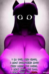 alternate_twilight_sparkle analog_horror anthro ass breasts creepy creepy_face creepypasta english_text eyes_open female female_only giantess hidden_face horror huge_ass huge_breasts mandela_catalogue masteryorg0 multicolored_hair multicolored_tail my_little_pony mythological mythological_creature mythology naked naked_female nipples pony purple_body purple_hair purple_nipples purple_skin scrag_boy_(model) scrag_twilight_sparkle shaded_face shadow text thicc twilight_sparkle_(mlp) unicorn wide_hips