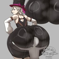 2boys ass babyhunt4 blonde_hair da_ra_ra_ra eating_ass face_in_ass facesitting femboy gay genshin_impact hoyoverse huge_ass looking_back lyney_(genshin_impact) male male/male male_only mihoyo thick_thighs top_hat yaoi