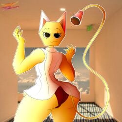 2025 ass ass_focus black_eyes butt_focus cat_smile clothed clothing dandy's_world fanart female liminal_spaces no_dialogue nyrezu original_character pussy red_panties scars scraps_(dandy's_world) silly tail thicc thicc_ass thicc_thighs thick thick_ass thick_thighs white_clothes yellow_background