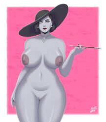 1girls alcina_dimitrescu areolae big_ass big_breasts big_nipples black_hair black_nails blackhornet capcom cigar cigarette cigarette_holder completely_naked completely_nude curled_hair curvaceous curvy curvy_female curvy_figure dominant dommy_mommy evil_grin evil_smile female female_only giantess hat jewelry lipstick nipples nude nude_female pale-skinned_female pale_skin pearl_necklace red_lipstick resident_evil resident_evil_8:_village smile smoking tall taller_female thick_thighs vampire vampire_girl voluptuous voluptuous_female
