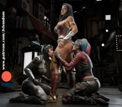 3d 3girls absurd_res armored_female arrogant ass batman_(series) beaten black_boots black_hair blender boot_fetish boots catfight catwoman catwoman_(injustice) clothed clothed_female dc dc_comics defeated dominant dominant_female domination dominatrix female female_domination female_only femdom gloves grey_boots harley_quinn harley_quinn_(injustice) helpless high_heel_boots highres humiliated humiliating humiliation injustice_2 jpeg jvfemdom kissing_ass legs lezdom light-skinned_female light_skin long_hair looking_pleasured multicolored_hair multiple_girls muscular muscular_thighs non-nude on_knees pigtails round_ass round_butt sadism sadistic sadistic_female short_hair smile smirk smug smug_face smug_grin submission submission_hold submissive superheroine thigh_boots tied_hair utter_domination voluptuous voluptuous_female wonder_woman wonder_woman_(injustice) wonder_woman_(series)