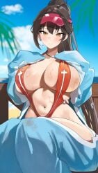 1girls artist_request breasts female female_focus female_only goddess_of_victory:_nikke large_breasts light-skinned_female light_skin marciana_(marine_study)_(nikke) marciana_(nikke) navel_piercing sling_bikini swimsuit thick_thighs thighs wide_hips