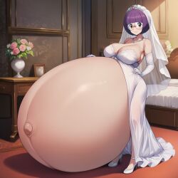 ai_generated bride bride_gown bride_veil hyper_pregnancy lazybonesai pokemon pokemon_bw pregnant pregnant_belly pregnant_bride pregnant_female shauntal_(pokemon) wedding_dress