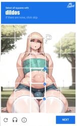 1boy ? ai_assisted ai_generated bangs bare_shoulders big_thighs blonde_hair blue_eyes blunt_bangs bulge captcha curvaceous curvy earrings english english_text femboy feminine feminine_male feminization girly huge_ass huge_butt huge_thighs large_ass large_butt large_thighs long_hair looking_at_viewer male_focus midriff mrsadbat navel open_mouth otoko_no_ko outdoors short_shorts shorts sissification sissy sitting solo stomach_bulge strapless sweat text text_box thick_ass thick_thighs thighhighs trap tree tube_top tubetop voluptuous white_thighhighs