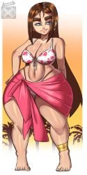 alexandria_(cross_samax) big_breasts big_lips cameltoe cross_samax earrings flesh_fang hoop_earrings mole thick_eyebrows thick_thighs wide_hips
