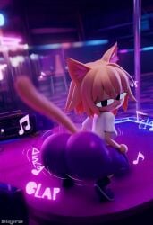 1girls 2024 3d ai_generated anonymous_artist anthro big_ass boombox cartoony cat_ears cat_tail catgirl club looking_at_viewer looking_back melty_blood musical_note neco-arc onomatopoeia pole seductive shaking_butt shortstack stage tagme tail twerking type-moon