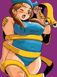 bbw big_breasts blush bound brown_hair chubby clayfighter erect_nipples_under_clothes female helga_(clayfighter) poody taffy_(clayfighter) yellow_body