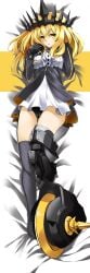 1girls black_panties black_rock_shooter blonde_hair chariot_(black_rock_shooter) crown dakimakura dakimakura_(medium) dakimakura_design dress female female_only light-skinned_female long_hair panties roller_skates thighs yellow_eyes