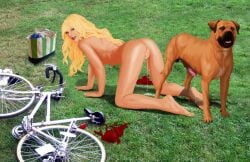 after_sex beach bestiality bikini blonde_hair cringer990 cum_drooling cum_in_pussy doggy_style feverdreams interspecies_sex on_all_fours outdoors_sex satisfied_smile zoophilia