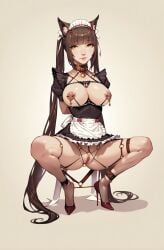 ai_generated arms_behind_back bondage breasts cat_ears catgirl chocola_(sayori) clitoris clitoris_piercing hi_res high_heels large_breasts long_hair maid maid_headdress nekopara nipple_piercing nipples puffy_short_sleeves puffy_sleeves pussy pussy_piercing skindentation spread_legs stable_diffusion thighs twintails yellow_eyes