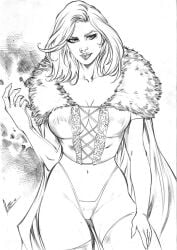 black_and_white cleavage corset ed_benes_studio emma_frost female female_only hellfire_club leo_matos marvel marvel_comics panties pussy_bulge white_queen x-men