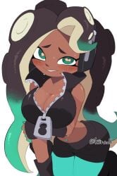 blush clothed clothed_female kiirono marina_(splatoon) octoling splatoon splatoon_2 suggestive