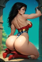 1girls ai_generated ass bazoombasakimbo belt big_ass big_breasts black_hair blue_eyes breasts cleavage curvaceous curvy curvy_body curvy_female curvy_figure dc dc_comics dcau female heroine justice_league justice_league_unlimited light-skinned_female light_skin on_knees solo superhero superhero_costume superheroine thick_thighs tiara voluptuous voluptuous_female wide_hips wonder_woman wonder_woman_(series)