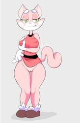 2016 anthro big_breasts bottomless breasts erect_nipples feline female furry mammal nipple_bulge nipples pink_fur pussy shima_luan solo super_planet_dolan zokva