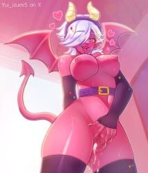 1girls ahe_gao ahegao big_breasts brawl_stars breasts colette_(brawl_stars) cum cum_in_pussy cum_on_body demon demon_girl female_only heart_eyes hearts nude_female pussy red_body socks solo solo_female supercell thighs trixie_colette_(brawl_stars) white_hair yui_izumi(artist)