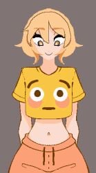 1girls animated big_breasts blonde_female blonde_hair blonde_hair_female blush breast_expansion breasts centurii-chan_(character) emoji emoji_shirt female female_only flushed_emoji flushed_emoji_shirt grey_background huge_breasts human human_only large_breasts meme_attire meme_clothing nasko_art original pixel_animation pixel_art short_hair short_playtime simple_background small_breasts solo solo_female top_heavy yellow_eyes