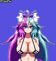 animated big_breasts bouncing_boobs breasts cowgirl female girls green_hair large_breasts looking_at_viewer loop nannipsx nipples open_mouth pink_hair_female pixel pixel_animation pixel_art straight white-skinned_female wide_hips