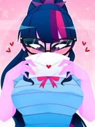 1girls big_breasts blush breasts equestria_girls female friendship_is_magic glasses heart imminent_yuri letter my_little_pony sci-twi solo solo_female twilight_sparkle_(mlp) xan-gelx(xan)