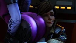 3d ass ass_grab ass_worship big_ass big_butt brown dat_ass female female_face_near_ass female_only hair huge_ass huge_butt hugging large_ass large_butt overwatch overwatch_2 suit tracer widowmaker