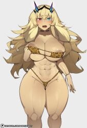 1girls abs barghest_(gawain)_(fate) bikini blonde_hair blush bobtheneet breasts fate/grand_order fate_(series) female hips huge_breasts light-skinned_female light_skin long_hair midriff thick_thighs thighs wide_hips