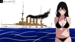 battleship bikini black_bikini black_hair chainsaw_man demon demon_girl german_empire german_flag history mitaka_asa ship tim_heyderich warship water ww1 yoru_(chainsaw_man)