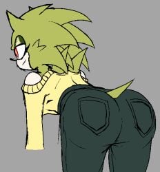 ass_focus athena_(sonictale32) big_ass green_body green_tail hedgehog_humanoid oc red_eyes sonic.exe sonic.exe_(series) sonic_(series) wanting_sex yellow_shirt