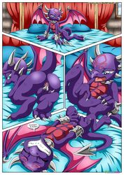 1girls 2016 bbmbbf bed bedroom bracelet clitoris cloud comic curtains cynder dragon female female_only fur34 half-closed_eyes jewelry markings masturbation orgasm palcomix pussy sky skyladers spyro_the_dragon text vaginal_masturbation video_games window