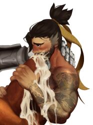 2boys arm_tattoo bara big_penis black_hair blizzard_entertainment blowjob blush cole_cassidy covered_in_cum crying cum cum_in_mouth gay hanzo hanzo_shimada large_penis male_only muscular muscular_male no_background overwatch overwatch_2 pecs penis prosthetic prosthetic_arm tagme tattoo wrungt