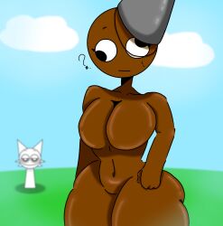 ? animal_humanoid anthro breasts brown_(sprunki) brown_body brud_(sprunki) bucket female fur furry incredibox_mod kak0yt0_ŋñ metal_bucket sprunki twitter_username voluptuous wide_hips