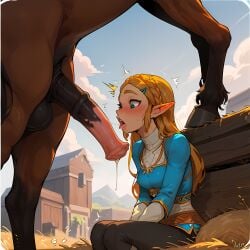 ai_generated blush feral horse horsecock large_penis looking_at_penis precum princess_zelda sitting stable_diffusion surprised the_legend_of_zelda tongue_out vlanim zelda_(breath_of_the_wild) zoophilia