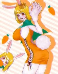 1girls big_breasts blonde_hair blush carrot_(one_piece) clothed clothing color female female_focus female_only furry hi_res large_breasts looking_at_viewer one_piece rabbit rabbit_ears rabbit_girl rabbit_humanoid rabbit_tail red_eyes short_hair shounen_jump siokosho_kinoko solo solo_female tagme thick_thighs