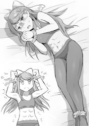 abs anger_vein angry bound bound_legs bound_wrists crop_top etie_(fire_emblem) female female female_only fire_emblem fire_emblem_engage greyscale kuhuku006f86 long_hair monochrome multiple_views nintendo panties panties_under_pantyhose pantyhose swept_bangs training_outfit_(fire_emblem_engage) underwear