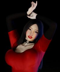 asian asian_female black_hair deloviedela red_dress red_lipstick teasing virt-a-mate